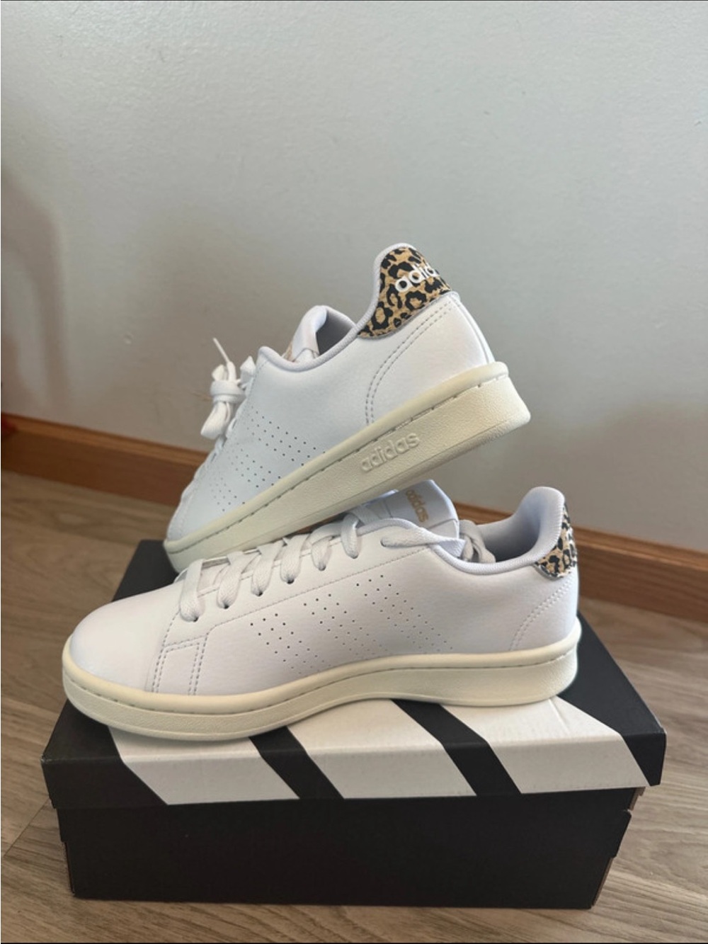 adidas White Sneakers with Leopard Heel Detail - Picture 1 of 9